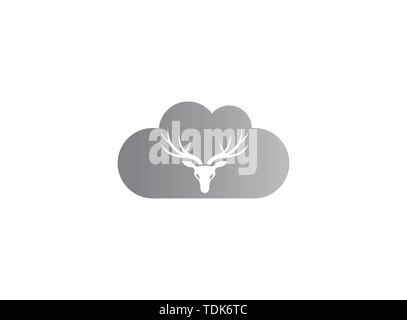 deer head with big horns for logo design illustration,reindeer in a cloud shape icon Stock Vector