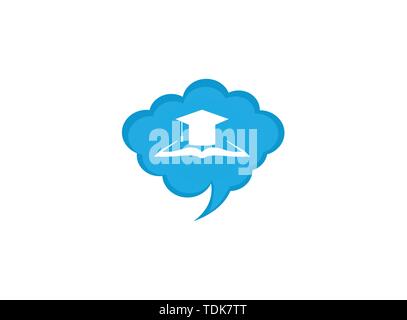 Graduation Hat on papers book for logo design illustration in a chat icon Stock Vector