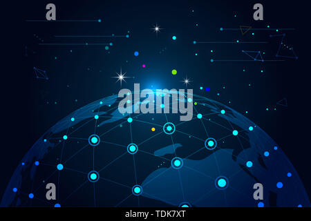 Earth vector elements of cosmic starry sky, earth dawn, dark blue technology effect Stock Photo