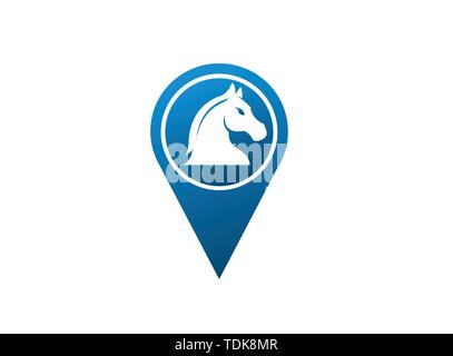 Horse head in the pin shape for chess symbol logo design illustration Stock Vector