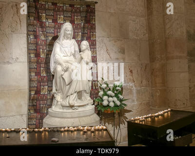 JERUSALEM, ISRAEL- SEPTEMBER, 20, 2016: close up of a statue of st anne in the church of saint anne on the site of the pool of bethesda in jerusalem,  Stock Photo