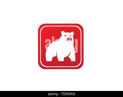 Big bear standing and looking at the side logo design, illustration icon in a shape Stock Vector