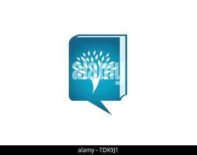 Tree trunk with head and green leaves logo design illustration in chat icon Stock Vector