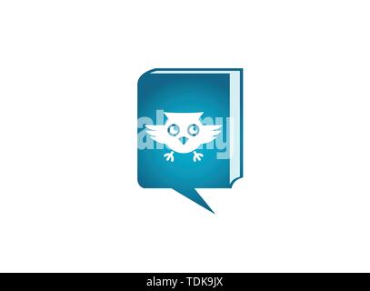 Owl open eyes and fly in a chat icon for logo design illustration Stock Vector