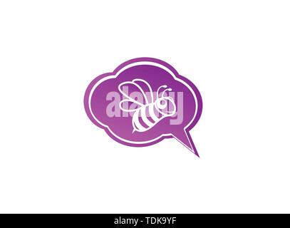Happy bee open wings and fly for logo design illustration in chat icon Stock Vector