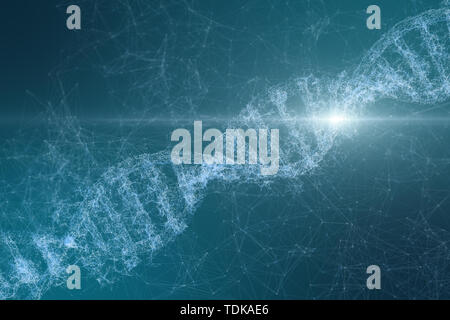 Three-dimensional rendering, DNA with divergent line technology background Stock Photo