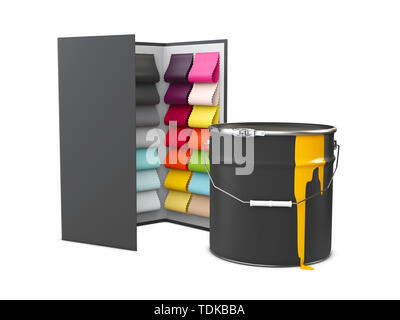 Color Palette Guide with bucket of paint on White Background Stock Photo