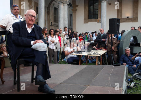 Palermo, Andrea Calogero Camilleri is an Italian writer, screenwriter, director, playwright and teacher. He taught directing at the National Academy of Dramatic Art. His narrative genre by Commissioner Montalbano from which the famous and highly successful television series of the same name was born is very famous. Palermo, Italy, 08/09/2018 Stock Photo