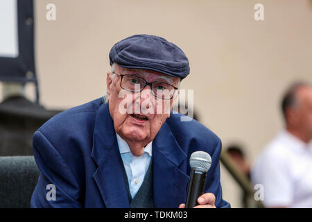 Palermo, Andrea Calogero Camilleri is an Italian writer, screenwriter, director, playwright and teacher. He taught directing at the National Academy of Dramatic Art. His narrative genre by Commissioner Montalbano from which the famous and highly successful television series of the same name was born is very famous. Palermo, Italy, 08/09/2018 Stock Photo