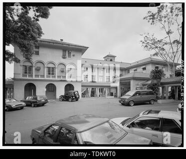 Oblique view of back, facing northeast. - Gorgas Hospital, Administration and Clinics Building, Culebra Road, Balboa Heights, Former Panama Canal Zone, CZ Stock Photo