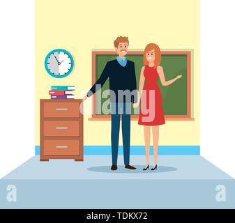 teachers couple in school classroom Stock Vector