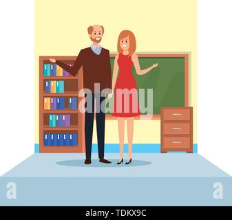 teachers couple in school classroom Stock Vector