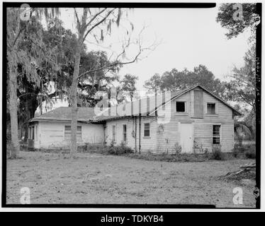 Oblique view of rear (south) and west side of house, facing north. - Clanton House, South side of U.S. Highway 84, 0.2 mile east of Post Office Drive, Stockton, Lanier County, GA Stock Photo