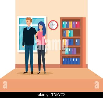 teachers couple in school classroom Stock Vector