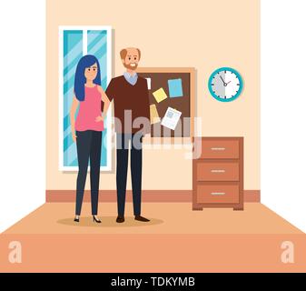 teachers couple in school classroom Stock Vector