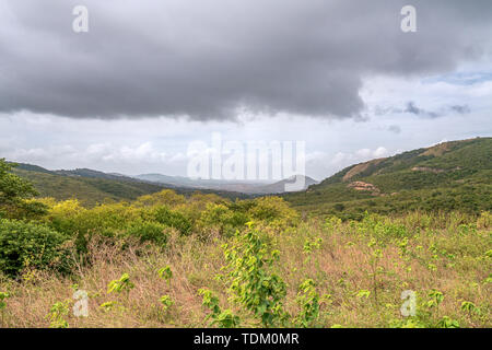 Gravatá, Pernambuco, Brazil - June, 2019: Beautiful view of green fields, near the Bridge of Serra das Russas at BR-232. Stock Photo