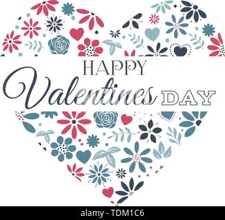 Flower Hearts Red and Blue with Valentines Text - All cutouts - will work on any color background Grouped and Layered EPS8 Stock Vector