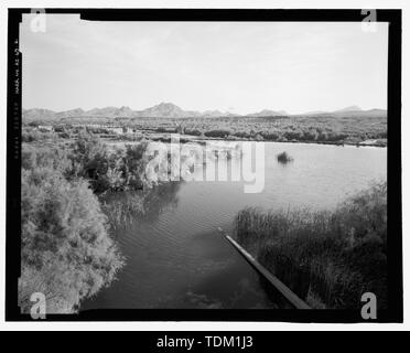 Overall view of Gillespie Dam Bridge from Gillespie Dam, view to southwest - Gillespie Dam Bridge, Spanning Gila River on Old US 80 Highway, south of Gillespie Dam, Arlington, Maricopa County, AZ Stock Photo