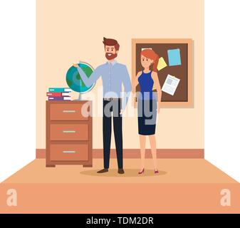 teachers couple in school classroom Stock Vector