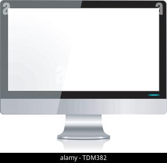Realistic Modern LCD Computer Monitor Screen in Stainless Steel - Vector with grouped items, named layers and with a separate layer to easily add your Stock Vector