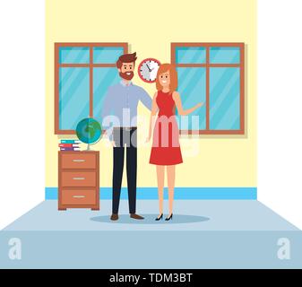 teachers couple in school classroom Stock Vector