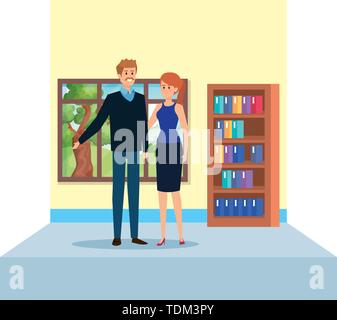 teachers couple in school classroom Stock Vector