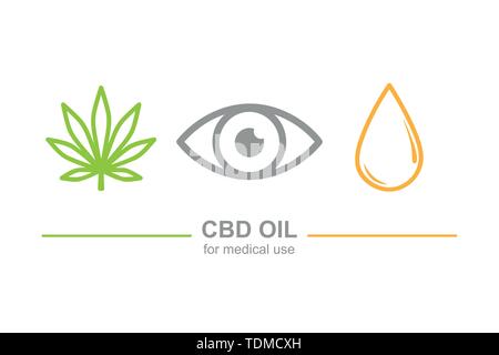cbd oil for medical use concept with cannabis leaf eye and oil drop vector illustration EPS10 Stock Vector