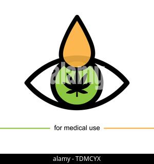 green eye with cannabis leaf icon and drop for medical use vector illustration EPS10 Stock Vector