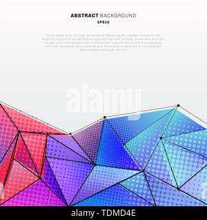 Abstract 3d low polygon shape colorful with halftone and wireframe structure on white background technology style. You can use for digital business co Stock Vector