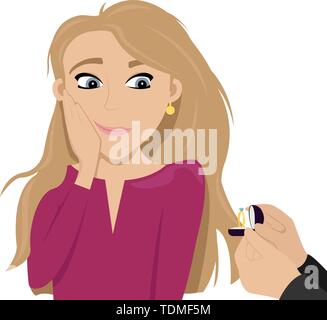 Embarrassed girl make a marriage proposal. Happy marriage. Flat cartoon style vector illustration Stock Vector