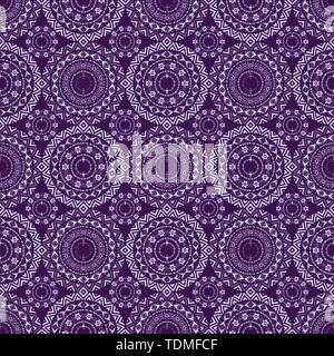 Ethnic seamless pattern with tribal ornaments. Boho geometrical pattern. Purple color. Vector line background. Stock Vector