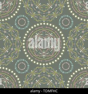 Ethnic seamless pattern with tribal ornaments. Boho geometrical pattern. Pastel colors. Vector line background. Stock Vector