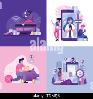 Online Banking and Payment Services Flat Illustrations Stock Vector