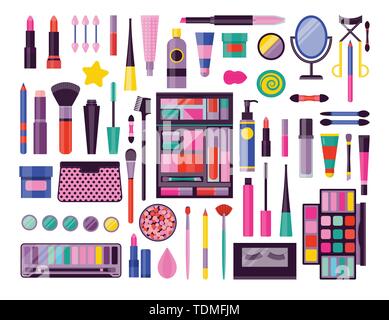 Face and Make-up Cosmetic Flat Icon Set Stock Vector