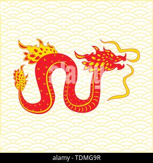 Traditional chinese Dragon character. Flat style. Vector illustration. Background traditional chinese ornament Stock Vector
