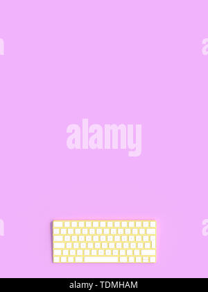 yellow and white computer keyboard on violet background, 3d render image.Flat lay style. Stock Photo