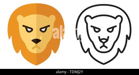 Set of icons - logos in linear and flat style. The head of a lion. Vector illustration Stock Vector