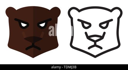 Set of icons - logos in linear and flat style. Bear Head. Vector illustration Stock Vector