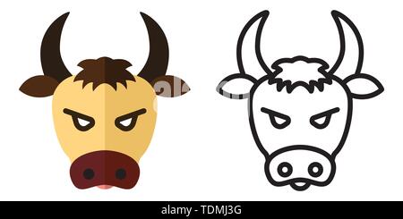 Set of icons - logos in linear and flat style The head of a bull. Vector illustration Stock Vector