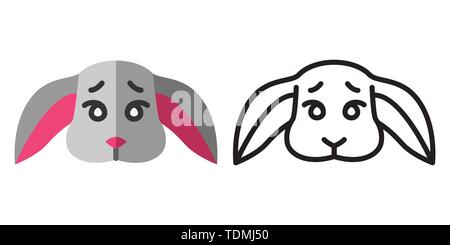 Set of icons - logos in linear and flat style The head of a cute rabbit. Vector illustration Stock Vector