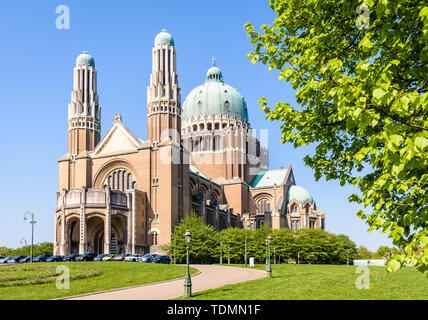 Three-quarter front view of the National Basilica of the Sacred Heart, located in the Elisabeth park in Koekelberg, Brussels-Capital region, Belgium. Stock Photo