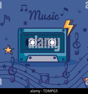 cassette with treble clef and quaver with beam notes Stock Vector