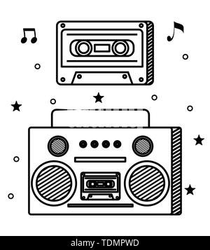 radio and cassette with quaver and beam notes Stock Vector