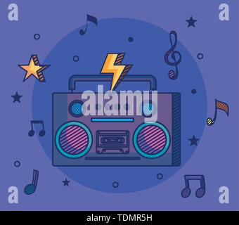radio with treble clef and quaver with beam notes Stock Vector