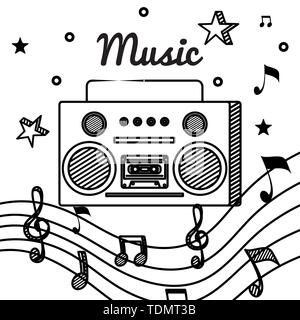 radio with treble clef and quaver with beam notes Stock Vector