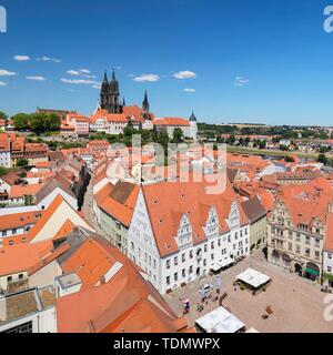 View over the old town with market place, town hall and cathedral, Meissen, Saxony, Germany Stock Photo