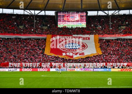 Fan Choreography, Fan Block FC Bayern Munich, Cup Final 2019, DFB Cup, Olympic Stadium, Berlin, Germany Stock Photo