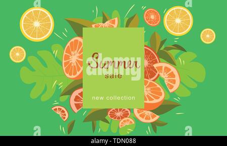 Fresh Citrus Fruits Explosion Summer Poster Composition Stock Vector