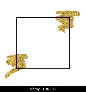 Gold Texture Paint Stain Frame Illustration. Hand drawn brush stroke vector design element. Shining abstract Golden background for your text, sales, b Stock Vector