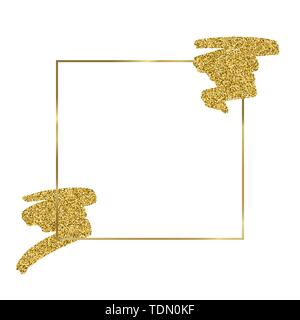 Gold Texture Paint Stain Frame Illustration. Hand drawn brush stroke vector design element. Shining abstract Golden background for your text, sales, b Stock Vector